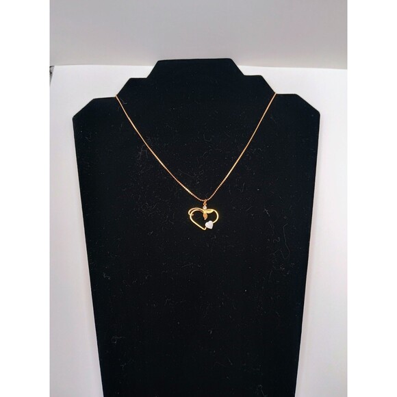 Vintage Gold Tone Heart Pendant With Rhinestone, Heart Stone Accent Necklace - Picture 6 of 6